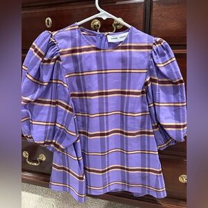 Samsoe Samsoe Purple Plaid Puff-Sleeve Blouse